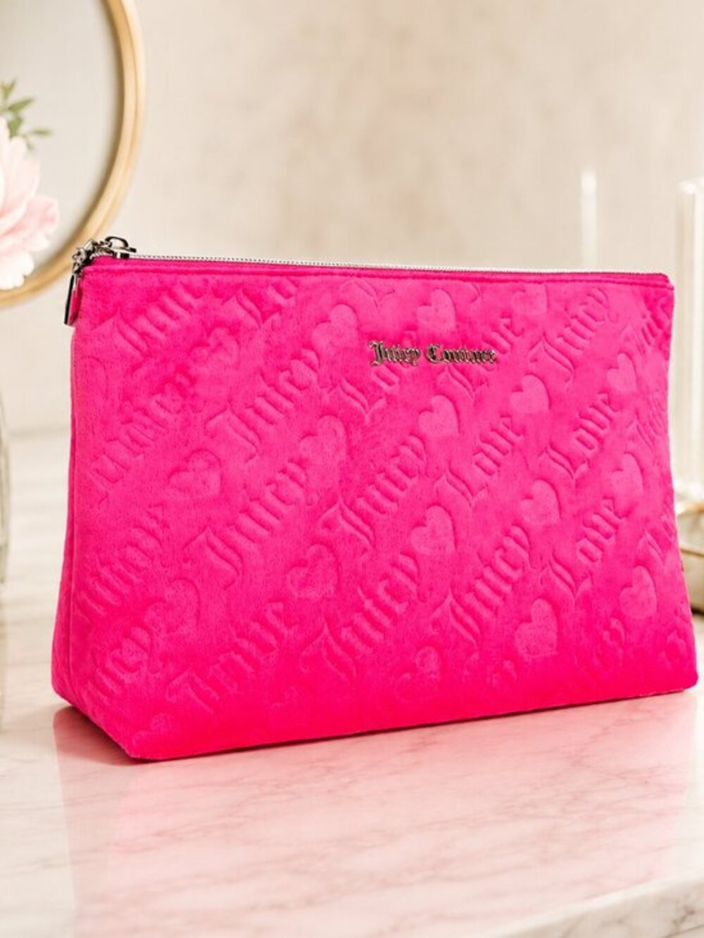 Juicy Couture Pink Velour Travel Cosmetic Bag Toiletry Case NWT